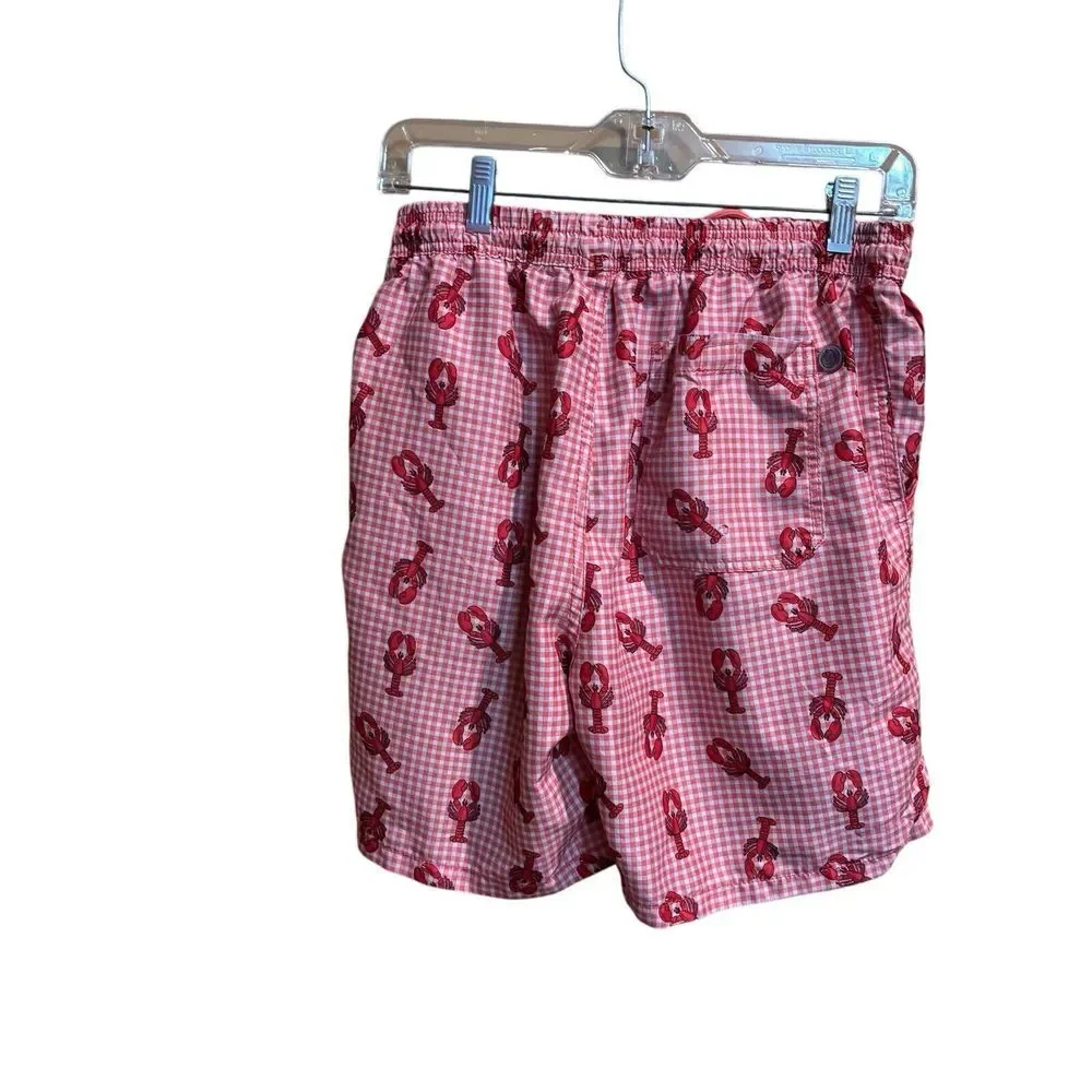 Mr. Swim Gingham Lobster Swim Trunks Orange Red‎ Mesh Beach Size Large
